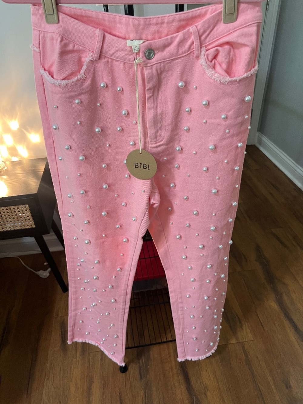Bibi  Pearl Embellished Pink Washed Jeans